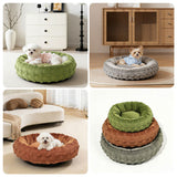 Non-slip dotted bottom of woven donut dog bed
