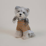 Striped Dog Turtleneck Tee with Lace Trim – Lightweight Shirt for Small Dogs
