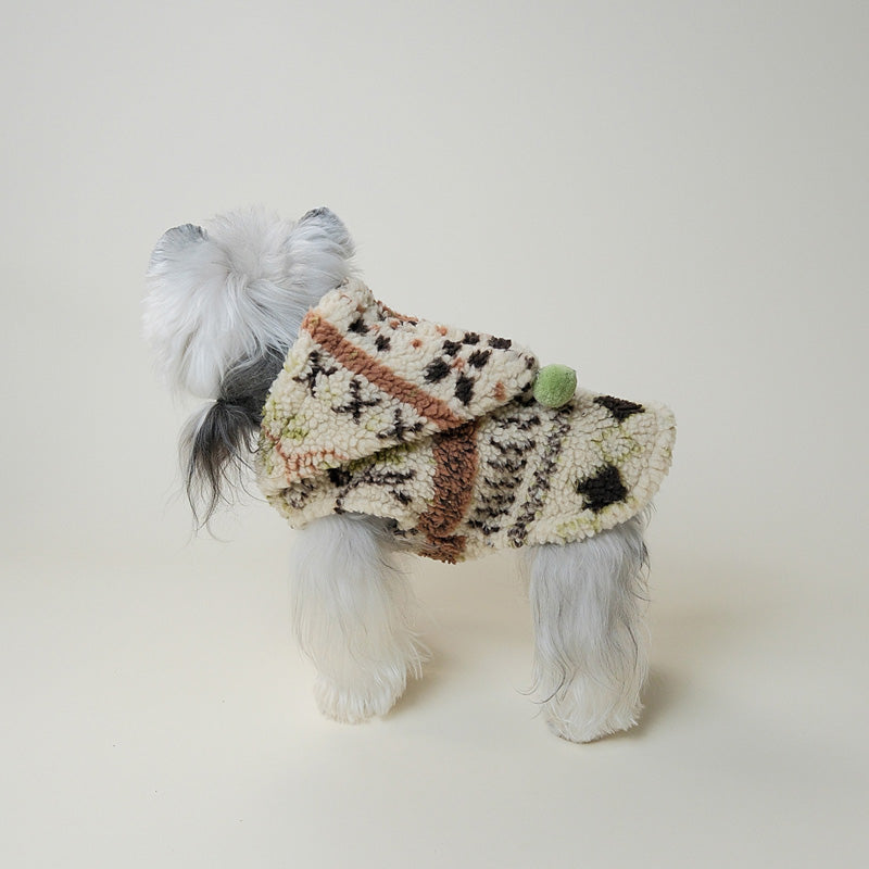 Small Dog Wearing Fair Isle Fleece Hoodie Side View