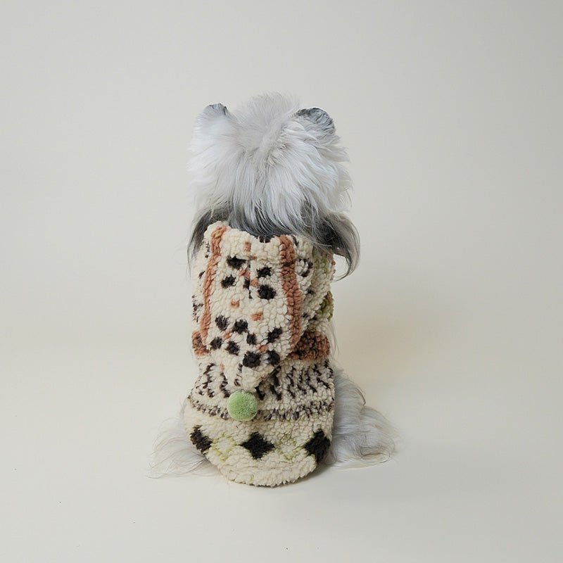 Small Dog Wearing Cozy Fleece Coat Standing