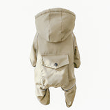 Fleece-lined dog jumpsuit back view in khaki beige