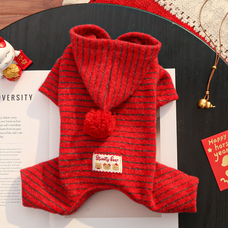 Sweet Bear British stripe dog jumpsuit - flat lay detail