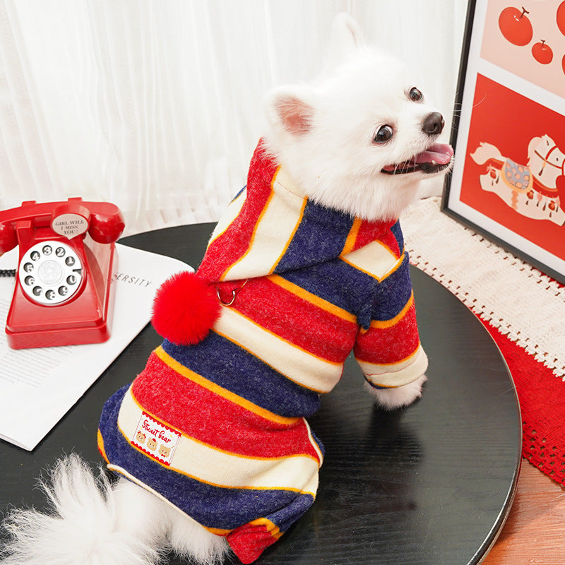 Sweet Bear red stripe dog vest with D-ring - flat lay