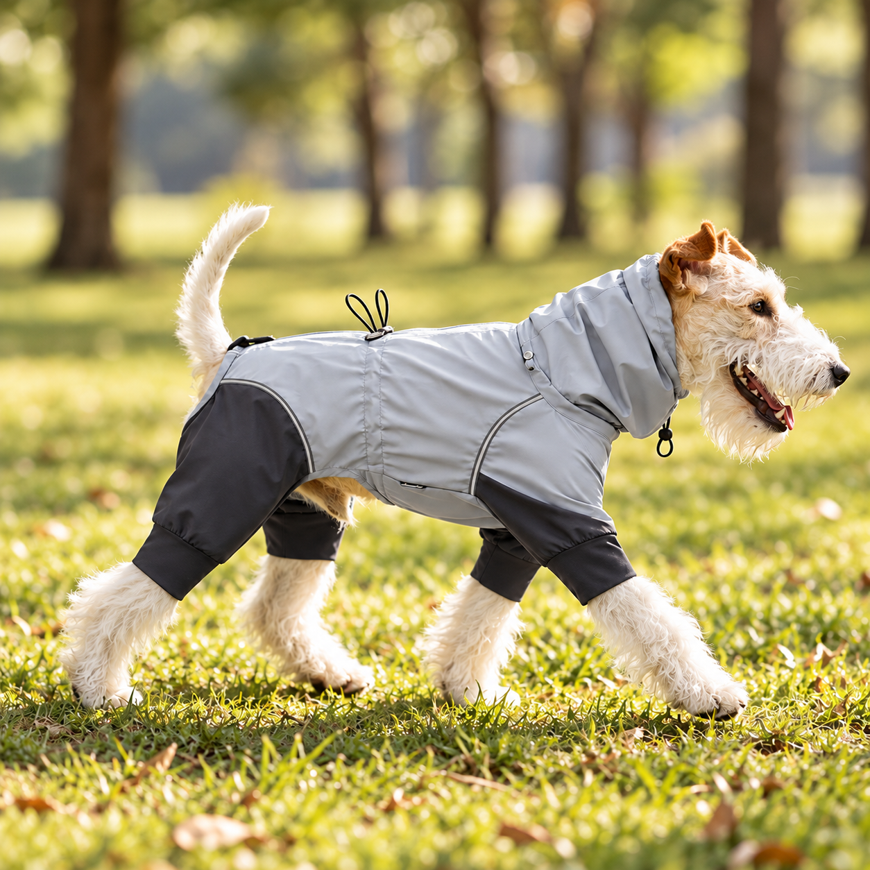 Four-legged all-weather waterproof dog raincoat jumpsuit in vibrant hot pink