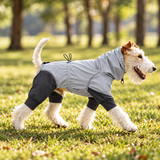 Four-legged all-weather waterproof dog raincoat jumpsuit in vibrant hot pink