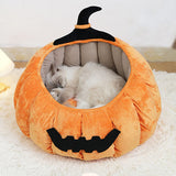 Festive Pumpkin & Reindeer Cat Bed - Cozy Plush Pet Cave, Washable