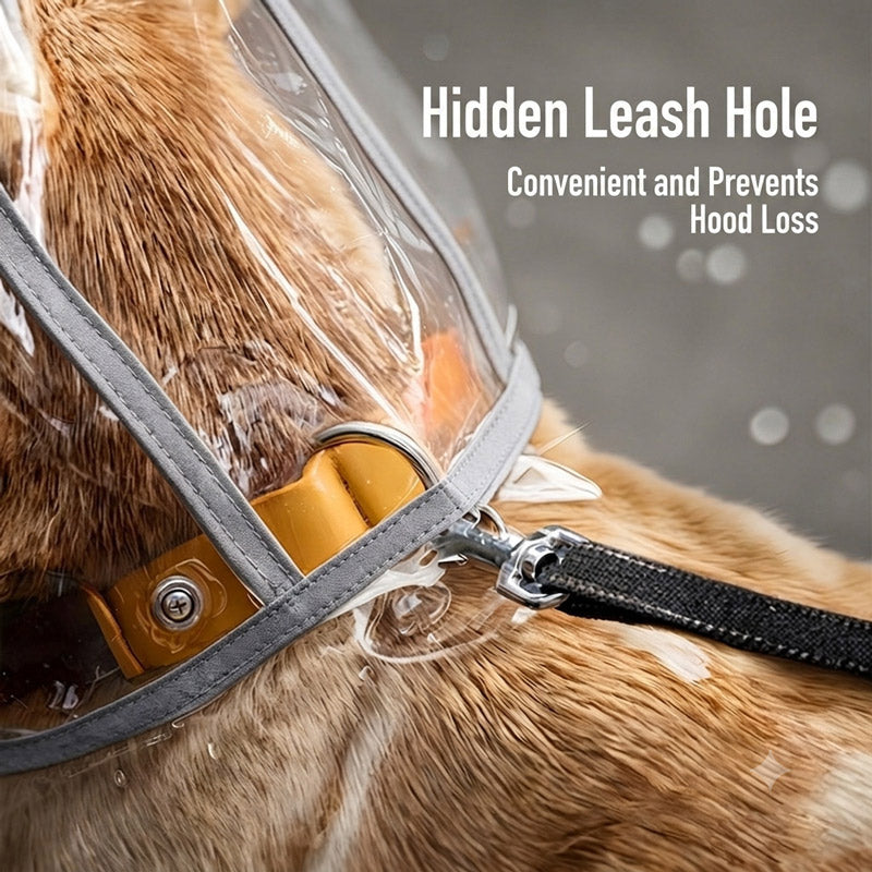 Hidden leash hole detail on dog raincoat