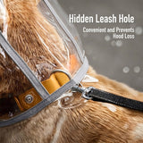 Hidden leash hole detail on dog raincoat