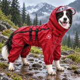 Large Dog Full Body Waterproof Raincoat with Hood & Reflective Strips