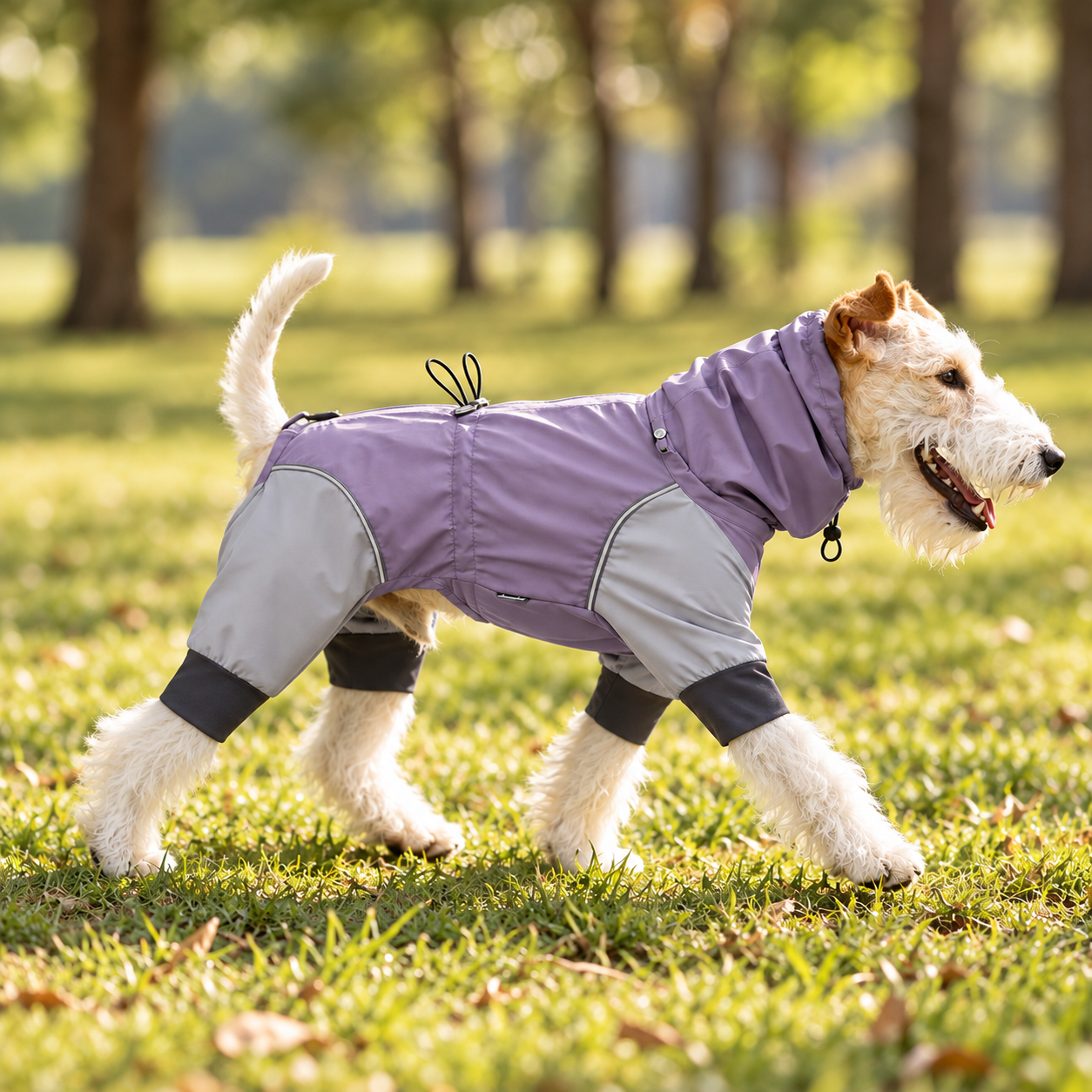Full-coverage waterproof dog raincoat jumpsuit in teal green