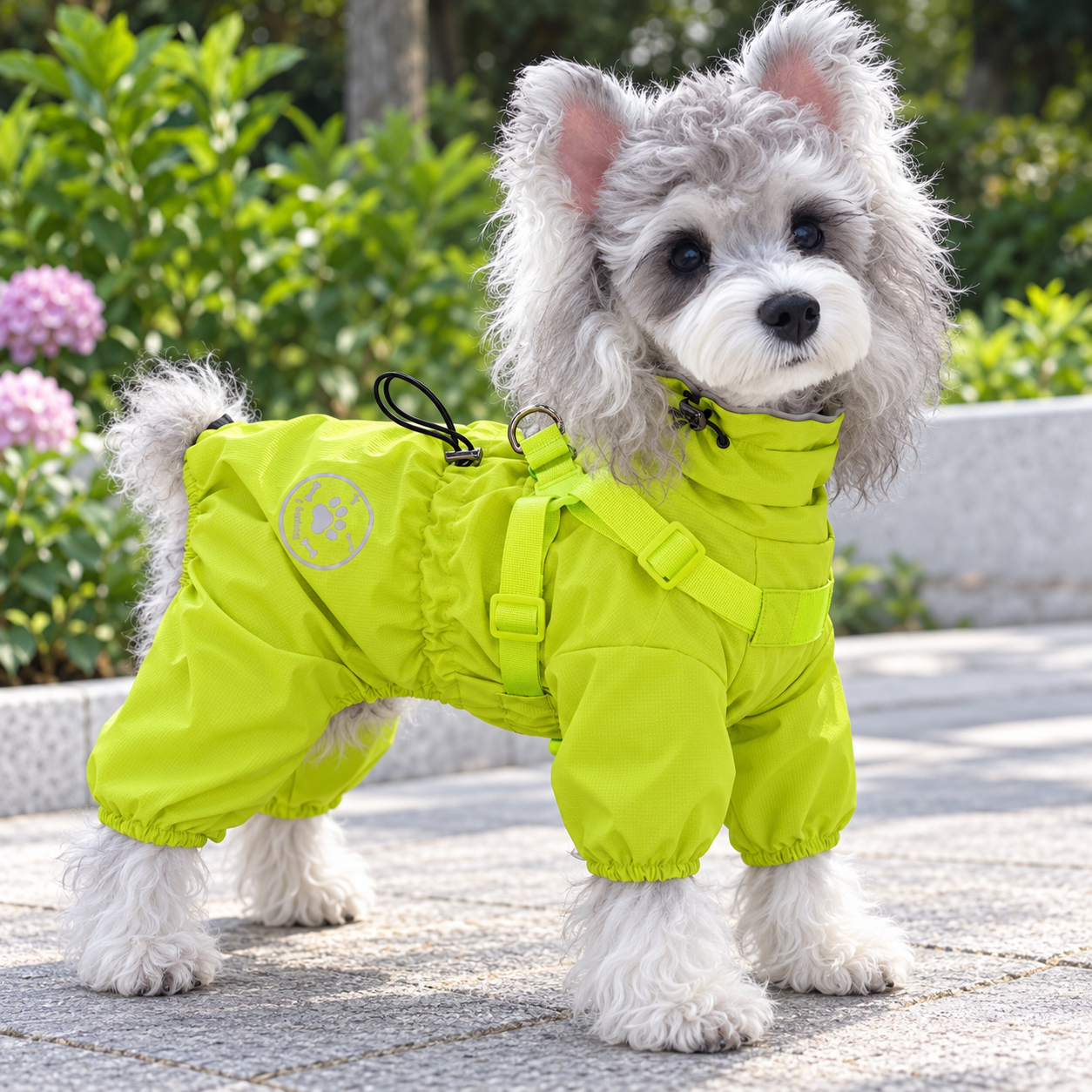 Lavender purple waterproof dog raincoat four-legged jumpsuit