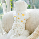 Cat Recovery Comfort Bodysuit - smiley cloud print on white cat