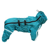 Dog raincoat in teal blue, full body view