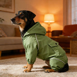 Full-Body Hooded Dog Snowsuit – Fleece-Lined Winter Jumpsuit with Cargo Pocket & Reflective Trim