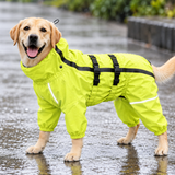 Large Dog Full Body Waterproof Raincoat with Four-Legged Coverage & Reflective Strips