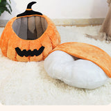 Festive Pumpkin & Reindeer Cat Bed - Cozy Plush Pet Cave, Washable