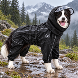 Large Dog Full Body Waterproof Raincoat with Hood & Reflective Strips