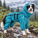 Large Dog Full Body Waterproof Raincoat with Hood & Reflective Strips