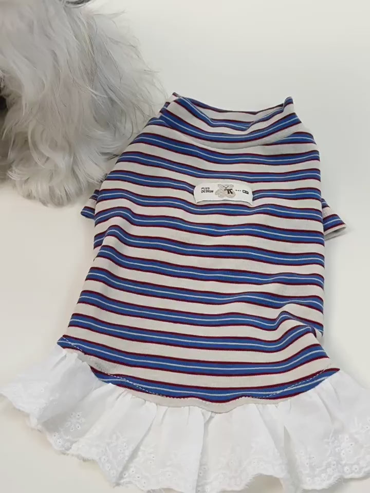 Striped Dog Turtleneck Tee with Lace Trim – Lightweight Shirt for Small Dogs