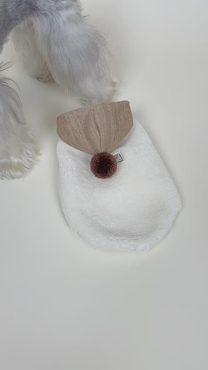 Cozy Sherpa Fleece Dog Coat with Knit Hood – Warm Winter Vest for Small Dogs